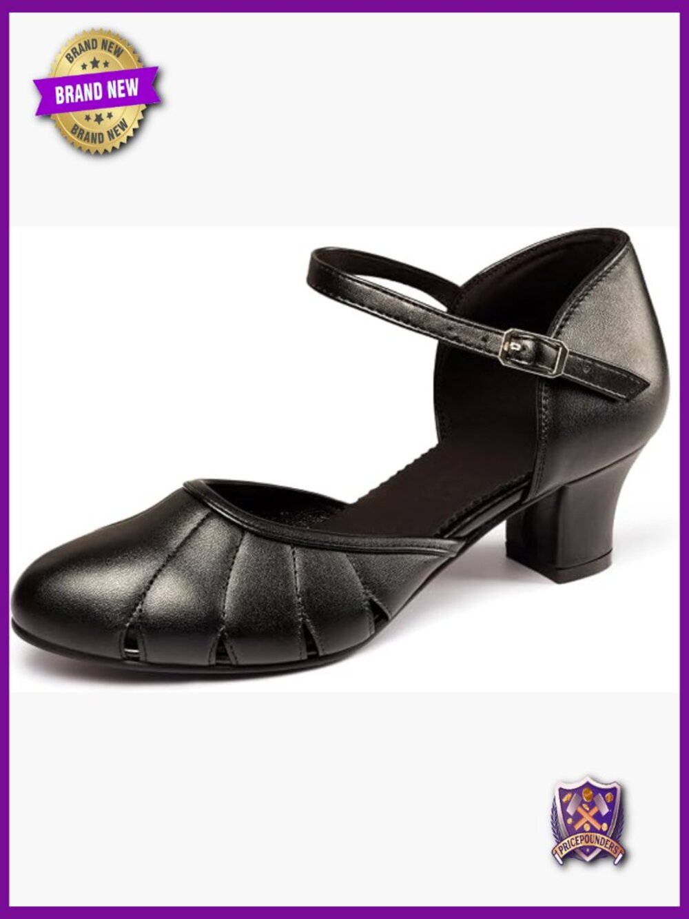 Women's Ballroom Dance Shoes Leather Pumps 1.55" Heel Ankle Strap Salsa Tango